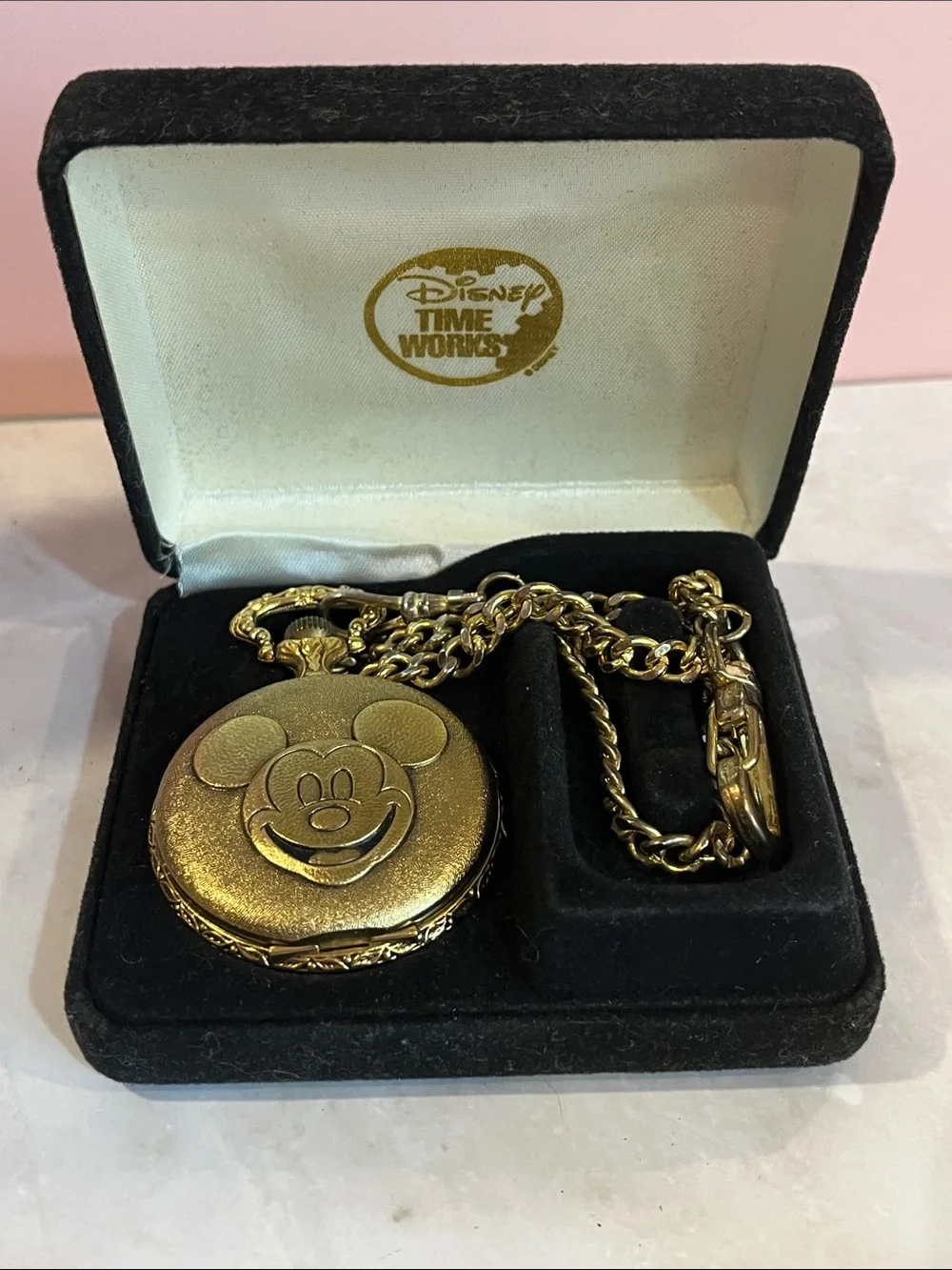 MICKEY MOUSE POCKET WATCH DISNEY MAJESTI SWISS MOVEMENT SKELETON GOLD-TONE NIB